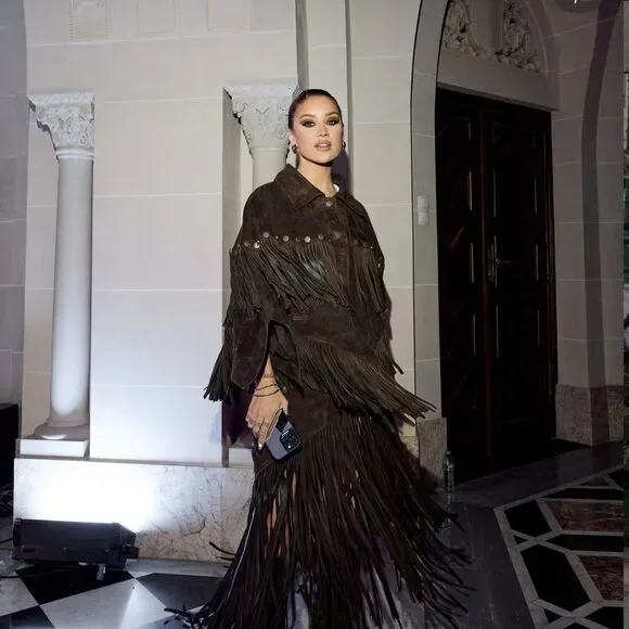 Lorena Saravia H&M Fringed Suede Cape Jacket ONE SIZE - Picture 10 of 15